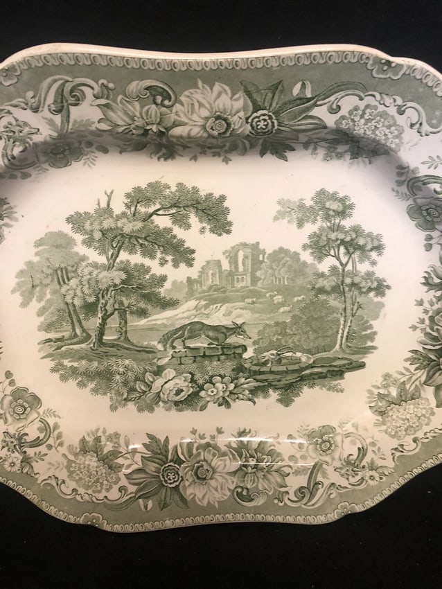 Antique Spode Staffordshire Aesope Fables Fox & The Goat Platter - 2