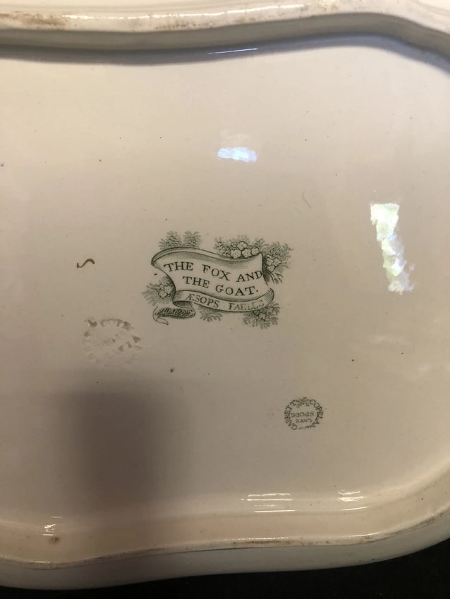 Antique Spode Staffordshire Aesope Fables Fox & The Goat Platter - 4