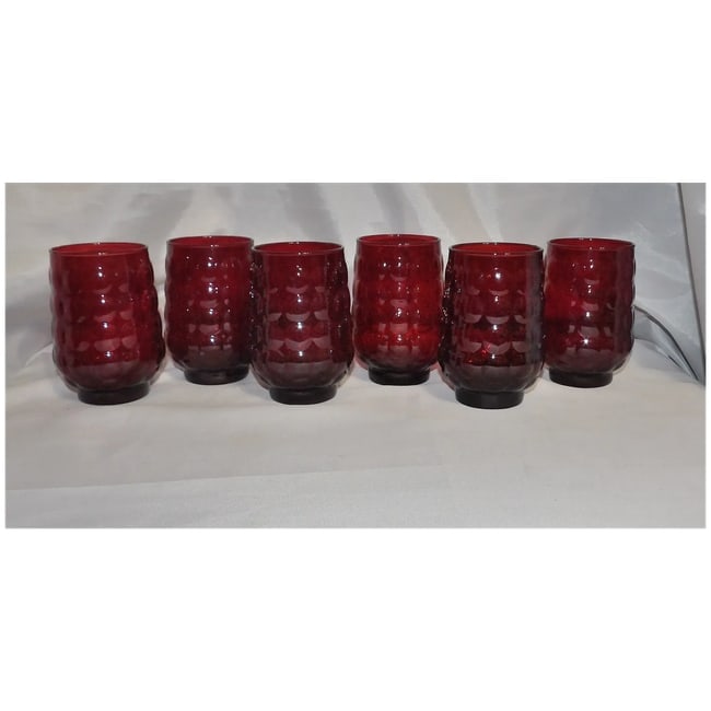 Anchor Hocking Royal Ruby Bubble Glass 12 oz. Flat Tea Glasses - 2