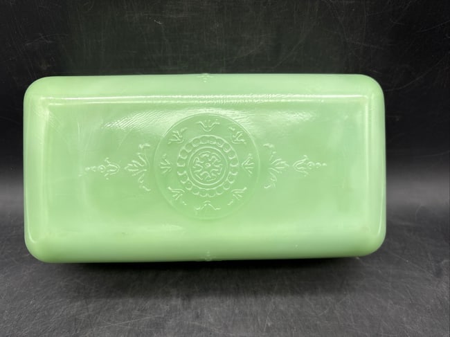 Vintage Fire-King Jadite Philbe Refrigerator Dish with Lid Green Glass 1940s - 7