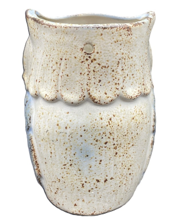 Vintage Napcoware Ceramic Owl Hanging Planter Wall Pocket Blue & Cream Pottery - 3