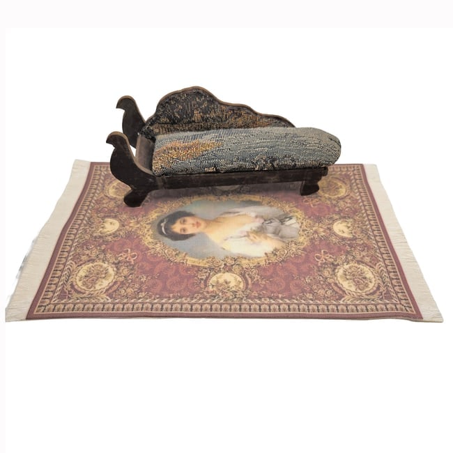 Dollhouse Miniature Rug and Fainting Couch Chaise Lounge - 2