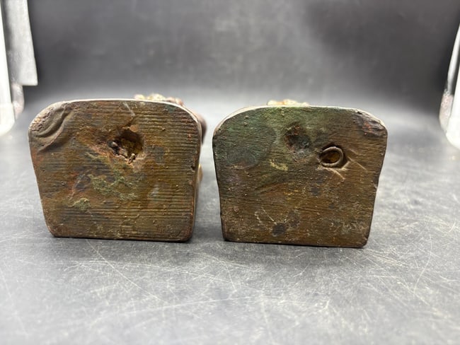Antique Armor Bronze Figural Bookends Girls Muff Winter Art Deco Pair - 5