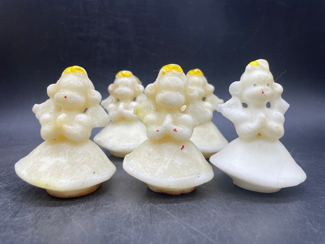 Vintage Gurley Christmas Angel Candles Group of Five Holiday Wax Figurines - 2