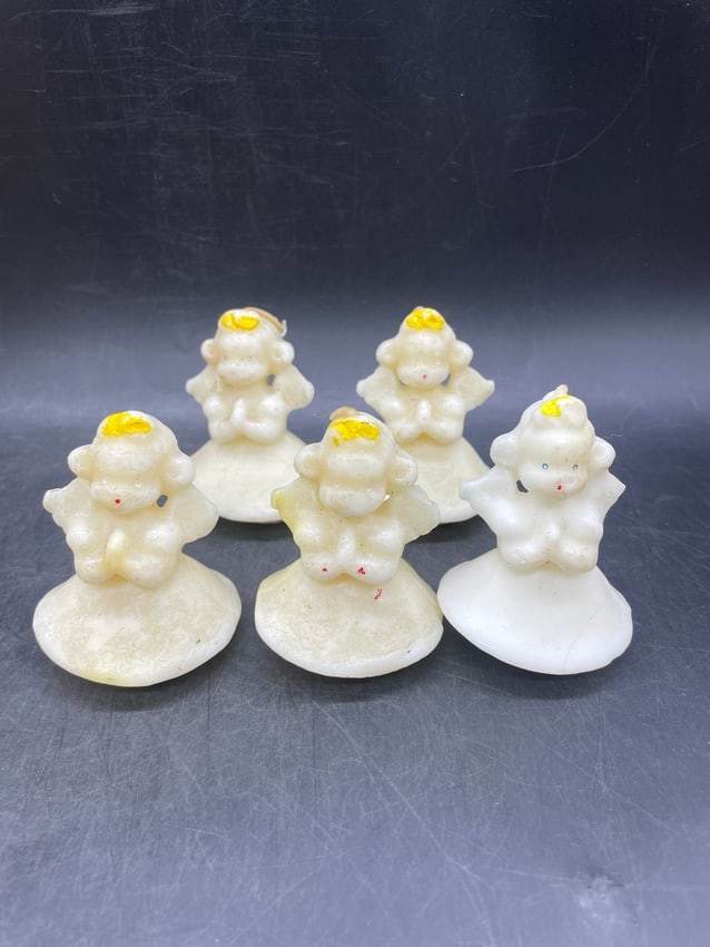 Vintage Gurley Christmas Angel Candles Group of Five Holiday Wax Figurines - 3