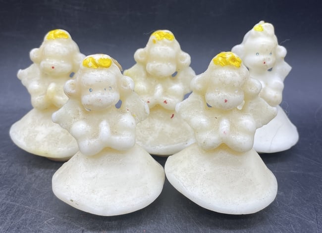 Vintage Gurley Christmas Angel Candles Group of Five Holiday Wax Figurines - 6