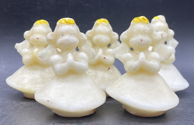 Vintage Gurley Christmas Angel Candles Group of Five Holiday Wax Figurines - 7