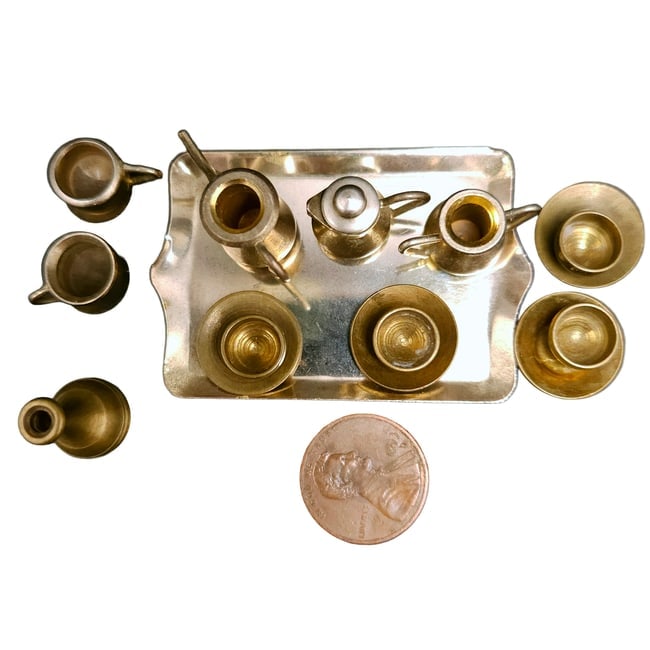 Miniature Dollhouse Brass drink ware cups, goblets and dispensers - 2