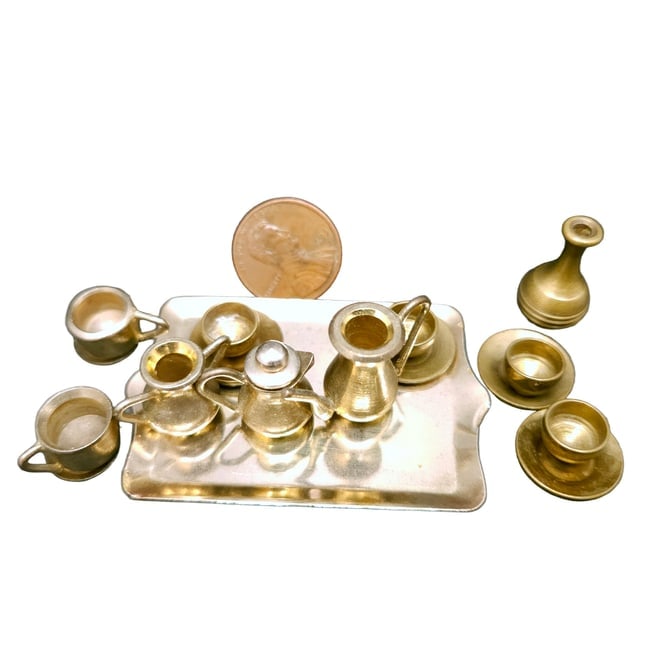 Miniature Dollhouse Brass drink ware cups, goblets and dispensers - 6