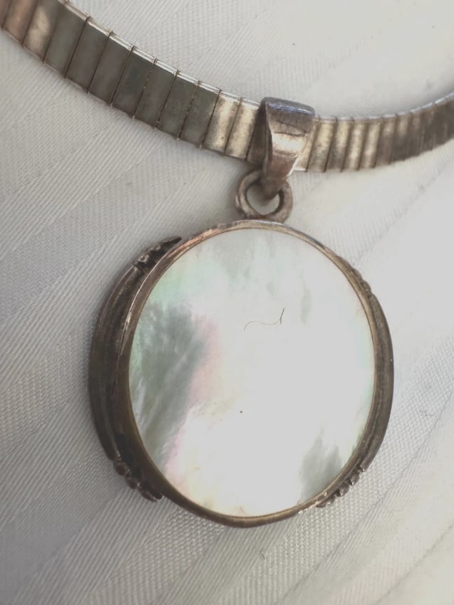 Sterling Silver Mother Of Pearl Beautiful omega chain Collar Choker Necklace - 3