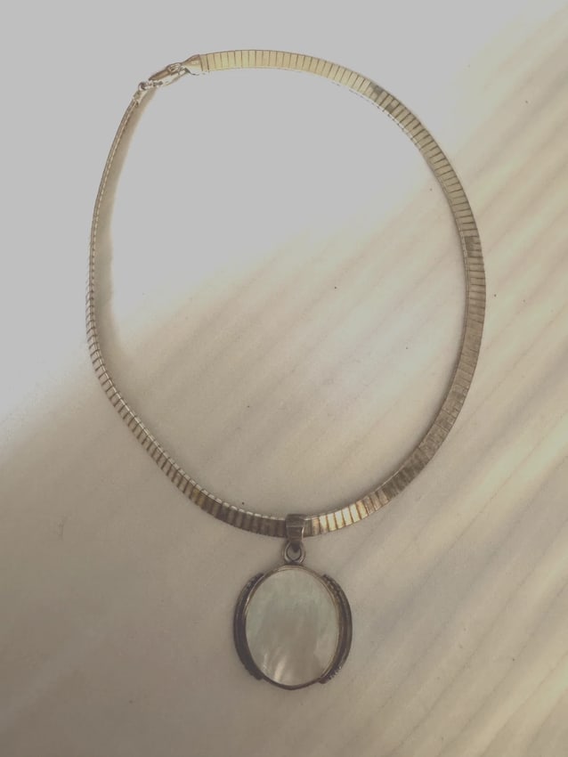 Sterling Silver Mother Of Pearl Beautiful omega chain Collar Choker Necklace - 6