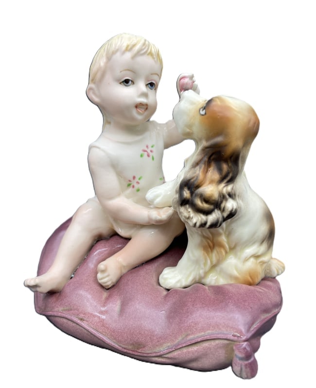 Andrea by Sadek Child With Spaniel Dog Porcelain Figurine No. 3407 Japan - 2