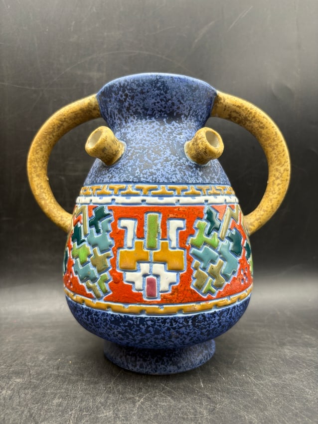 Amphora Austria Art Deco Pottery Vase with Double Handles and Four Spouts - 3