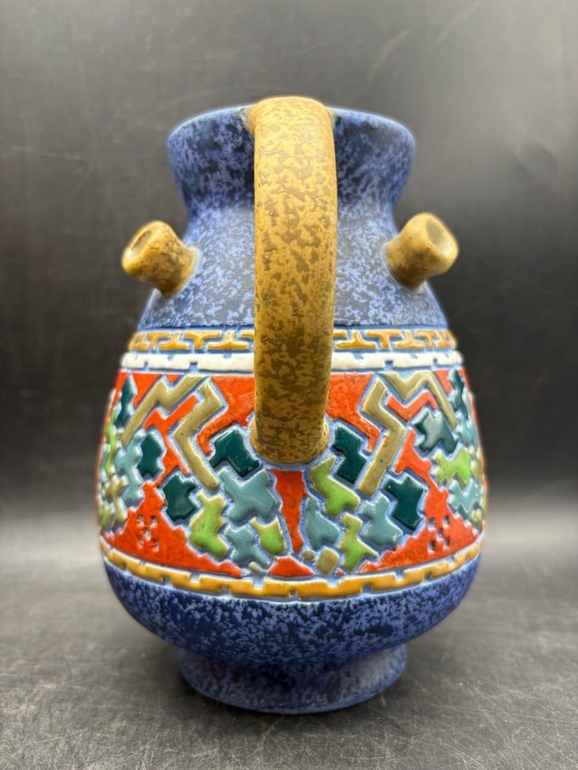 Amphora Austria Art Deco Pottery Vase with Double Handles and Four Spouts - 4