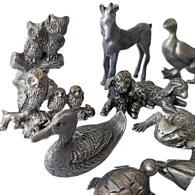 Very Nice Collection of Pewter Animals from Including Alligators, Ducks, Dogs and More - 2