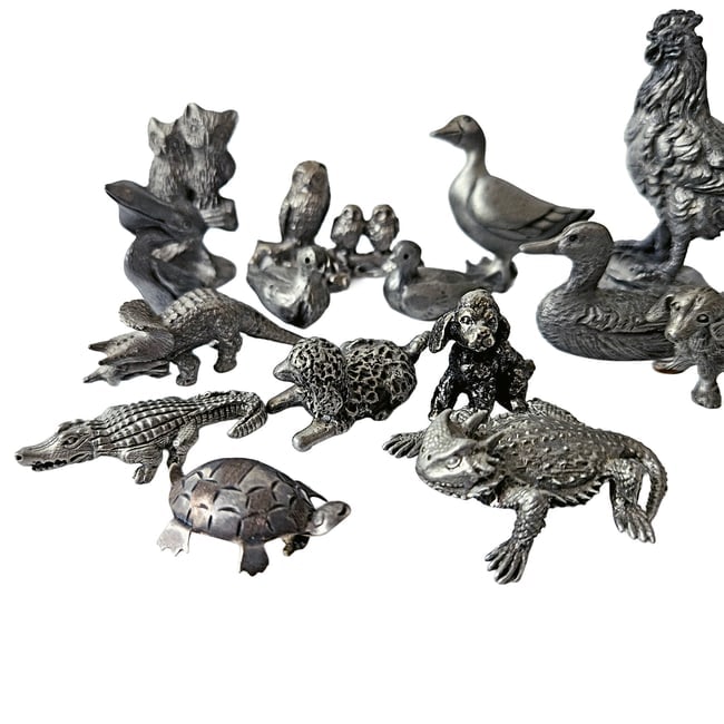 Very Nice Collection of Pewter Animals from Including Alligators, Ducks, Dogs and More - 7