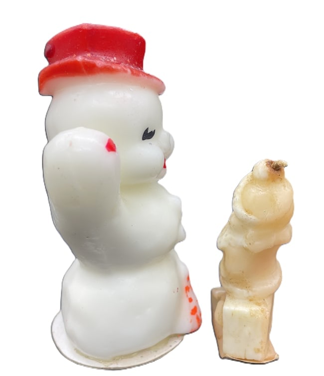 Vintage Gurley Christmas Novelty Candles Snowman & Santa Lot of 2 c.1950s - 2