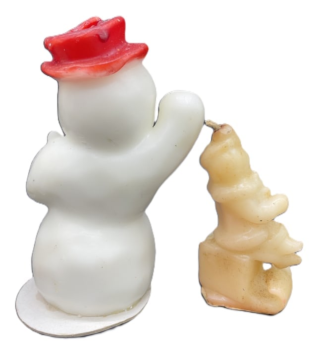 Vintage Gurley Christmas Novelty Candles Snowman & Santa Lot of 2 c.1950s - 3