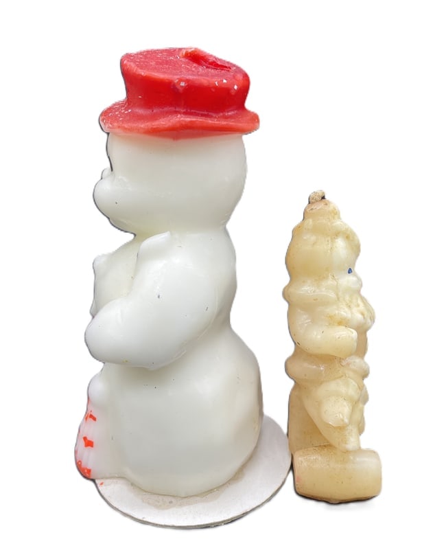 Vintage Gurley Christmas Novelty Candles Snowman & Santa Lot of 2 c.1950s - 4