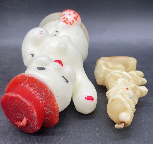 Vintage Gurley Christmas Novelty Candles Snowman & Santa Lot of 2 c.1950s - 5