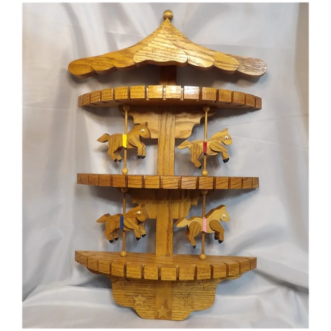 Oak Collector Spoon, Fork, Utensil Holder with Carousel Horses - 2