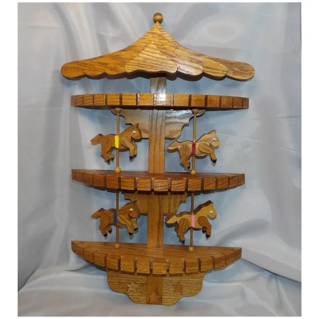 Oak Collector Spoon, Fork, Utensil Holder with Carousel Horses - 3