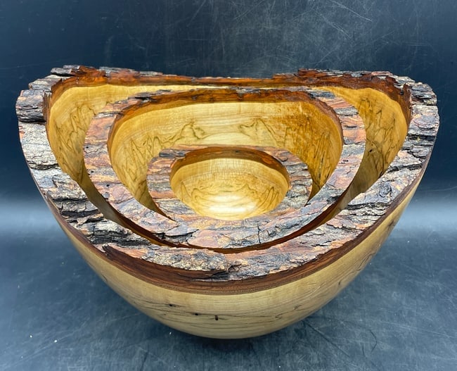 Amazing Turned Burl Wood Nesting Bowls Live Edge - 2