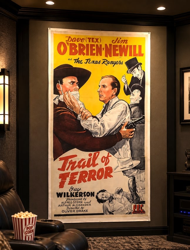 Rare 1943 Trail of Terror Western Movie Poster 3-Sheet Linen Backed Dave O'Brien PRC - 2