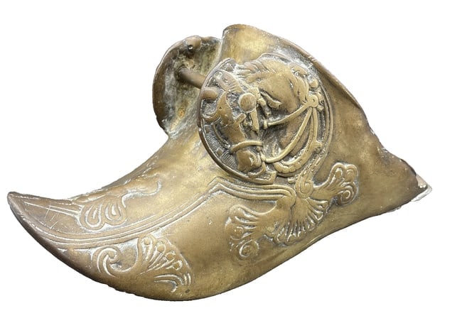 Spanish Conquistador Solid Brass Horse Stirrup with Raised Medallion Decoration - 8