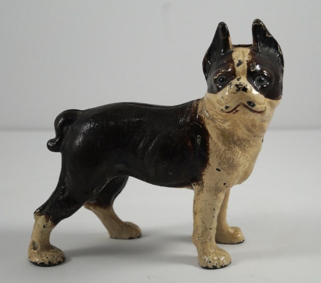 Antique Boston Terrier Dog Cast Iron Penny Still Bank (1 of 5)