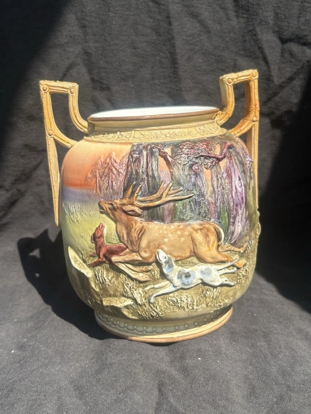 Nippon Molded Relief Stag Vase (1 of 5)