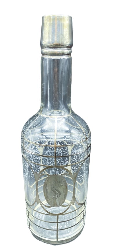 Antique Sterling Silver Overlay Back Bar Whiskey Decanter Bottle Monogrammed Art Nouveau - 2