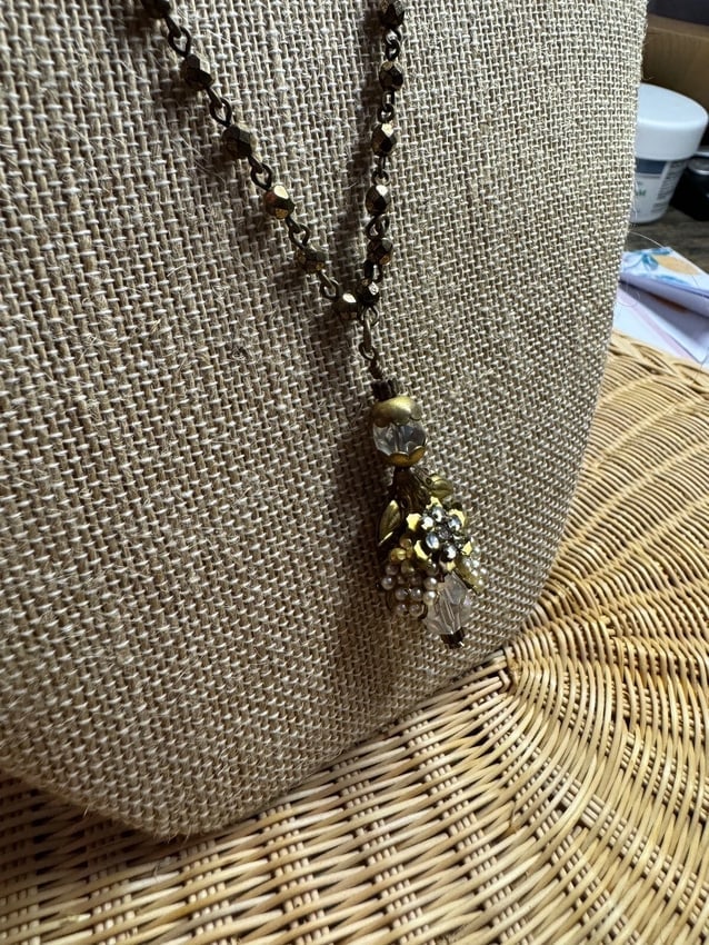 Unsigned early Miriam Haskell pearl Tassel Pendant Rhinestone Necklace - 3