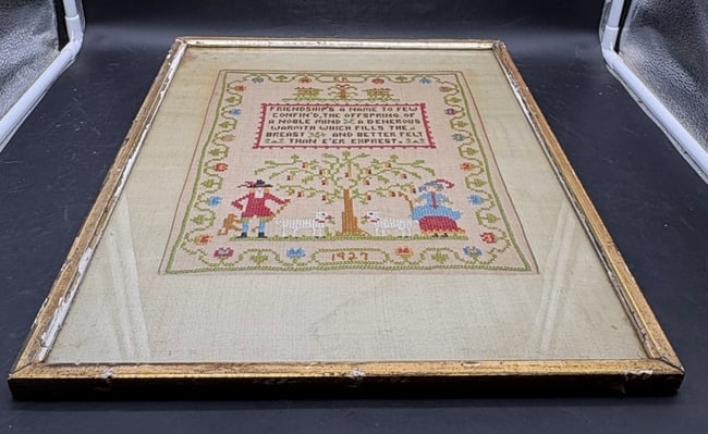 1927 McCall Colonial Williamsburg Needlework Sampler Framed Cross Stitch Friendship Verse - 3