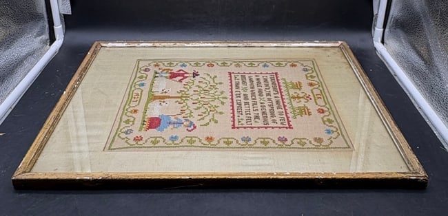 1927 McCall Colonial Williamsburg Needlework Sampler Framed Cross Stitch Friendship Verse - 4