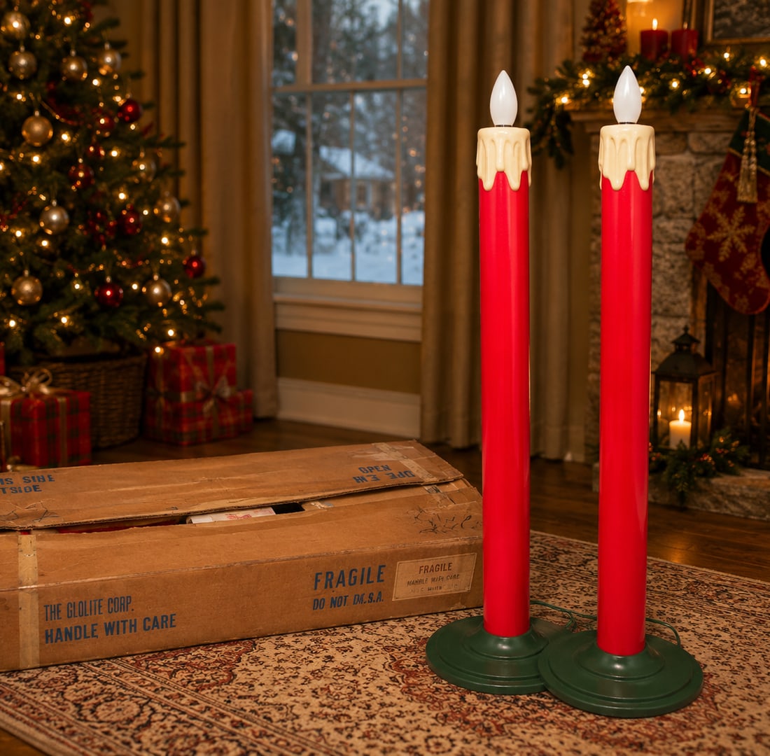 Rare Pair Glolite Corp Chicago Cat. No. 800 Illuminated Christmas Candlesticks with Original Box - 2