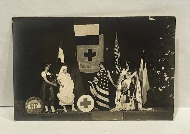 RPPC Real Phot Patriotic Postcard Woman Dressed in an American Flag Vassar 1909 - 2