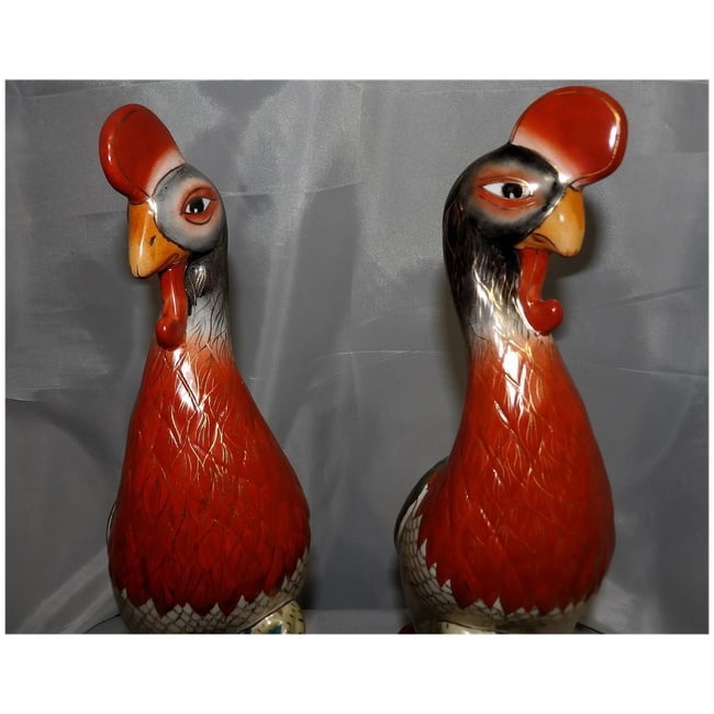 Pair of 17" tall Japanese Showa Period Kutani Bird Statues - 6