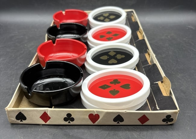 Vintage Queen of Hearts Ashtray & Coaster Set Mid Century Smoking Barware Original Box - 4