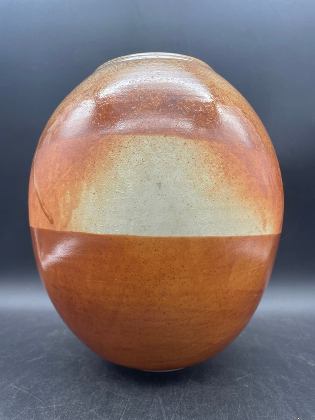 Tom Agnew Northern Ireland Studio Pottery Moon Jar Vase Raku Glaze Signed 9.5" - 3