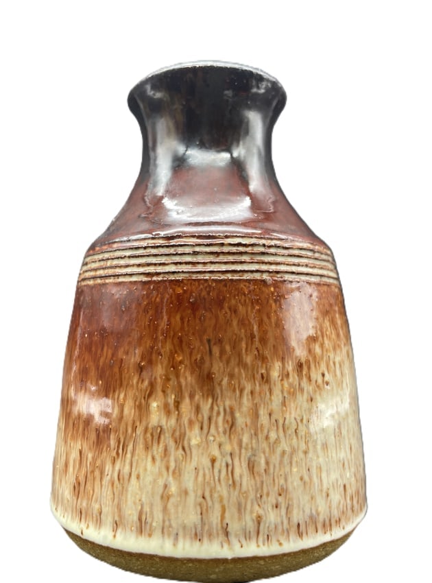 Signed Studio Art Pottery Vessel Vase Brown Drip Glaze Mid-Century Modern - 7