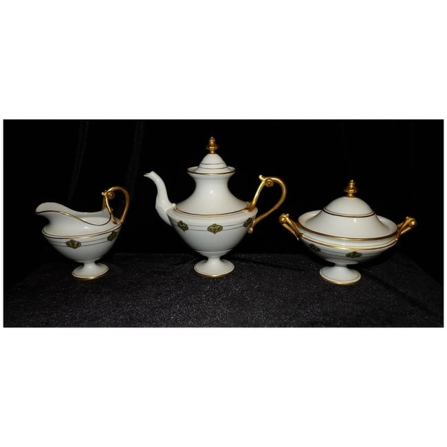 RARE Haviland France White with Gold Accent and Green Christmas Ornament Tea Set - 2