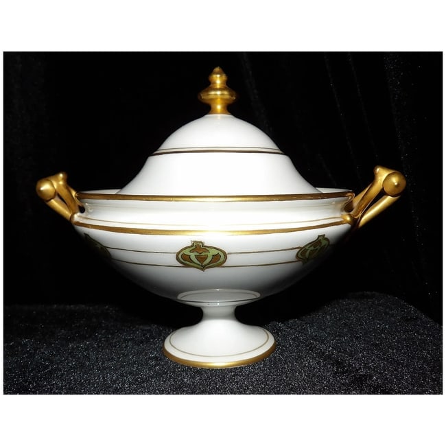 RARE Haviland France White with Gold Accent and Green Christmas Ornament Tea Set - 3