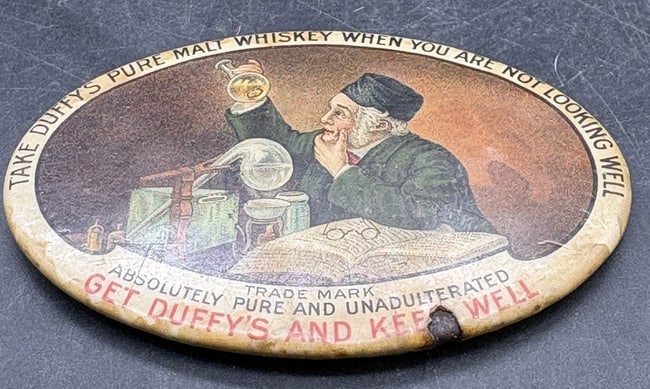 Antique Duffy's Pure Malt Whiskey Pocket Mirror Celluloid Advertising c1910 - 2