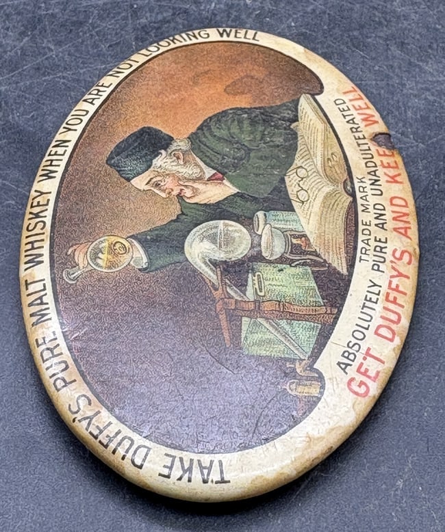 Antique Duffy's Pure Malt Whiskey Pocket Mirror Celluloid Advertising c1910 - 5