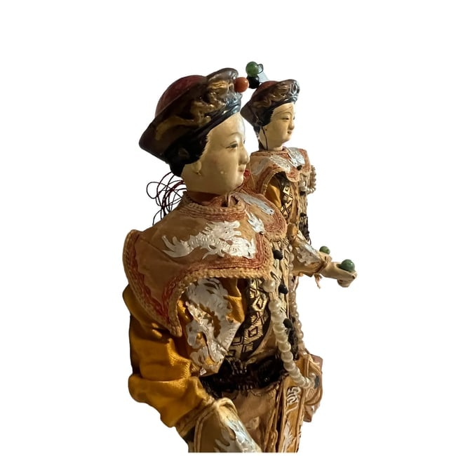 Antique Asian Opera Dolls oriental King & Queen - 5