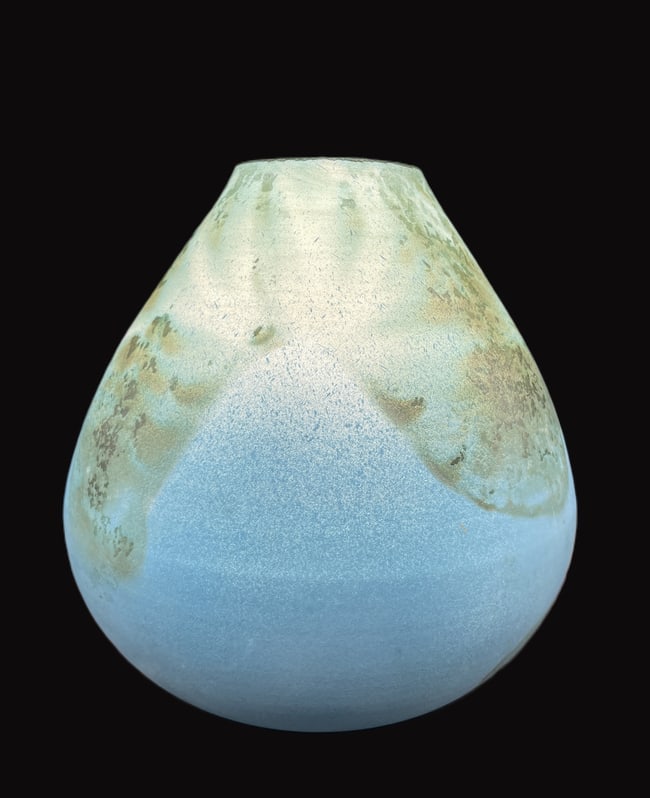 BEAUTIFUL SIGNED ART POTTERY VASE 1988 Artist Signed Blue & Green Hues - 4