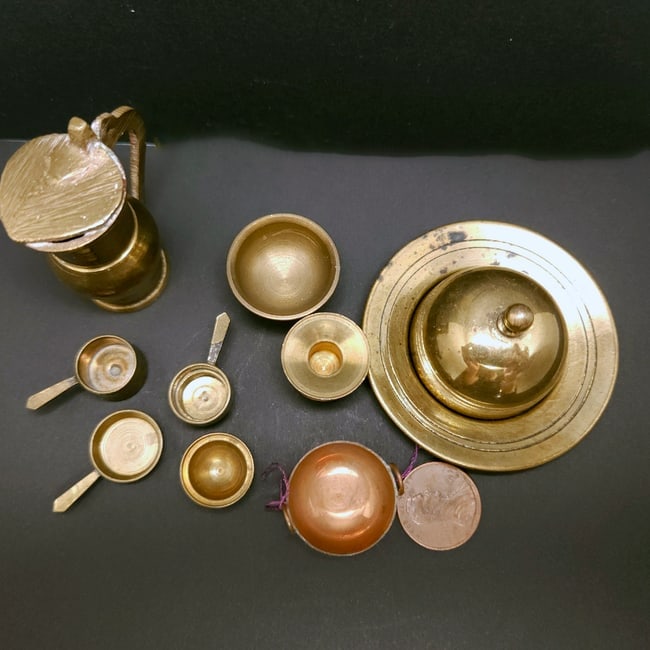 Miniature Dollhouse Brass Serving Tray and Kitchen Ware - 3