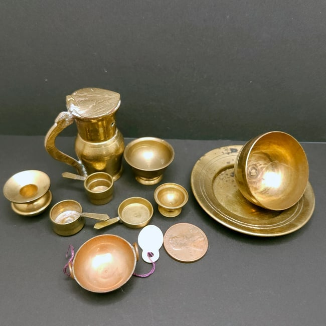 Miniature Dollhouse Brass Serving Tray and Kitchen Ware - 4