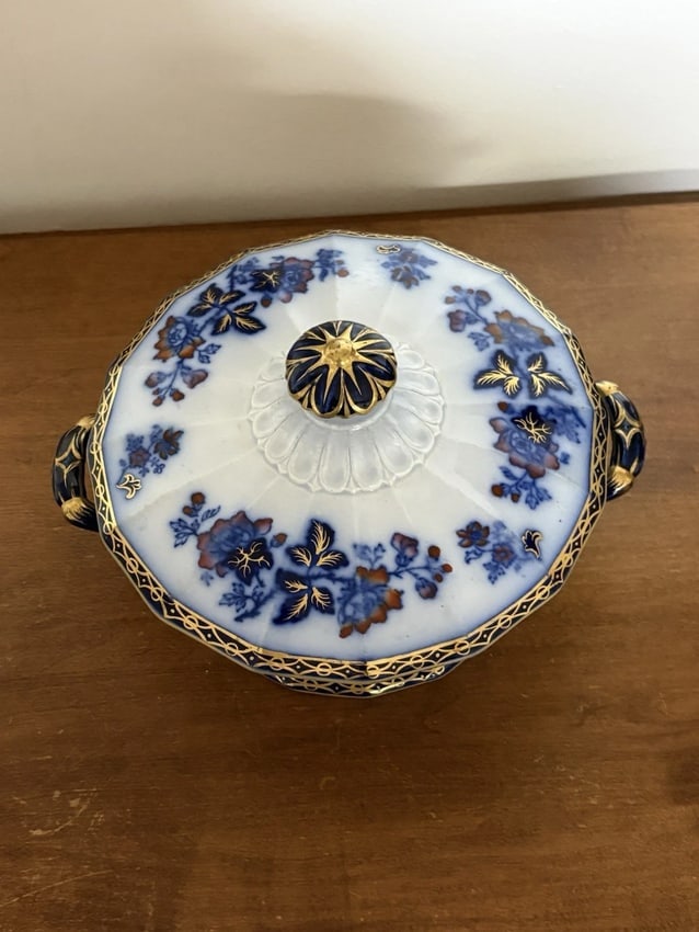 Flow Blue Floral Covered Casserole Dish - 2